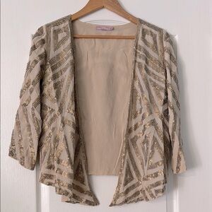 Calypso St. Barth Beige and Gold Sequinned Open Jacket Size Small